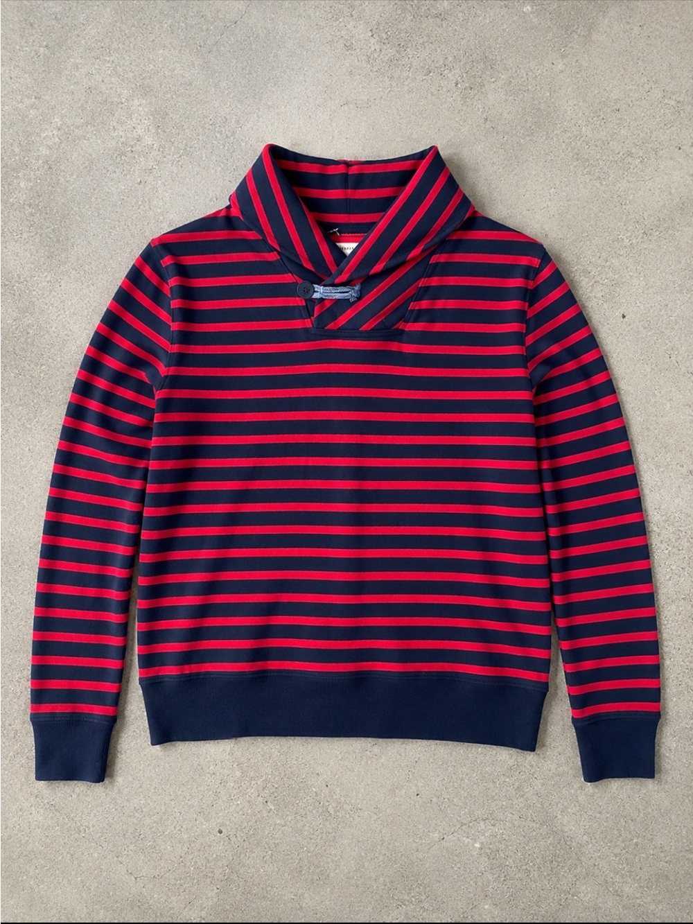 Crewcuts by J.Crew Kids Striped Shawl Collar Sweatshirt Size 14 Navy Red Cotton